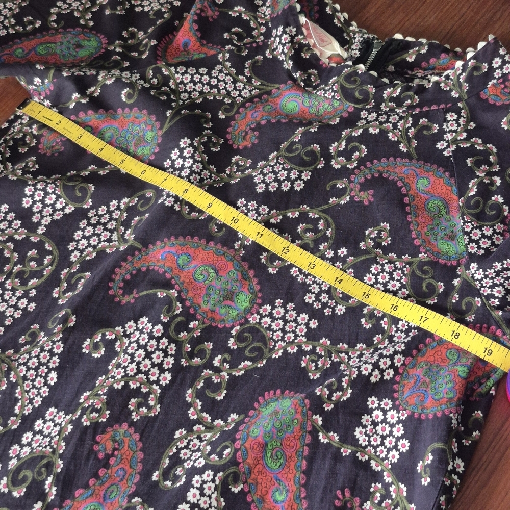 Vintage 60s Black Paisley Print Cotton Dress Small - Picture 12 of 13